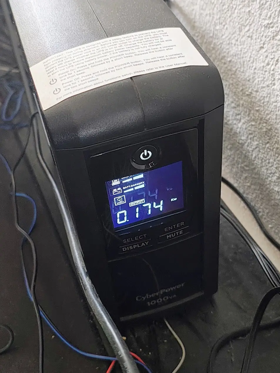 UPS running and showing power usage