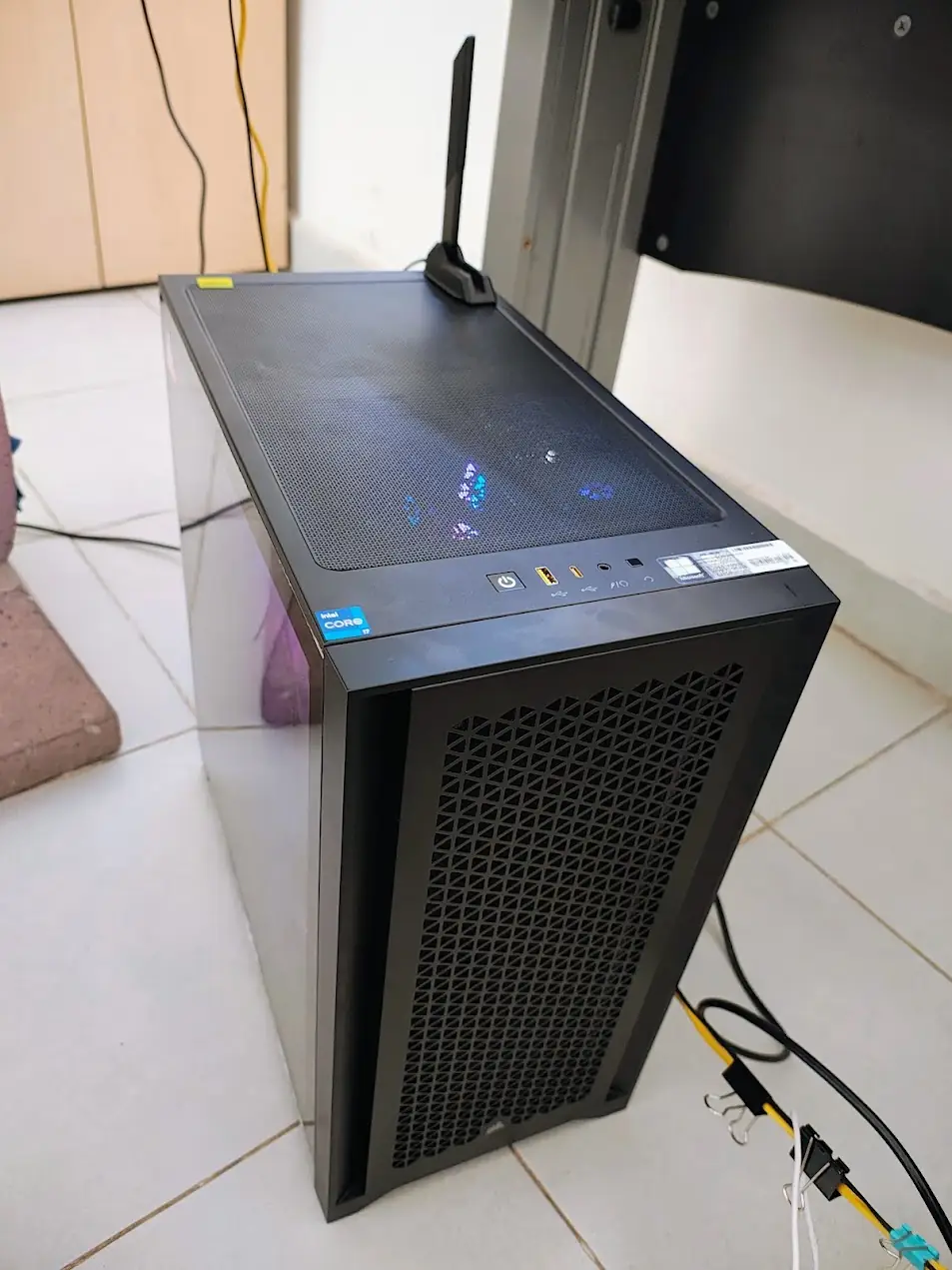 Finished computer tower with mesh front